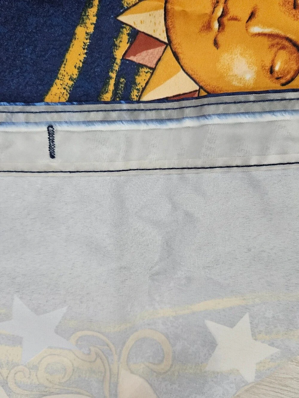 VTG 90s Celestial Sun Moon & Stars Shower Curtain Midnight Blue Gold Boho Taiwan